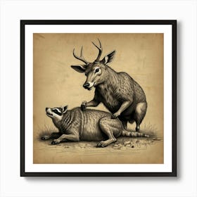 Deer And Raccoon Art Print