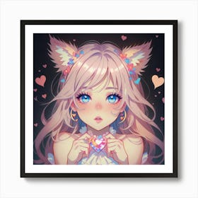 Cute Girl With Fluffy Ears(1) Art Print