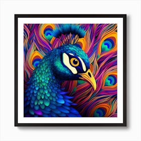 Peacock With Colorful Feathers Art Print