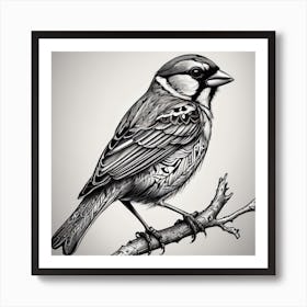 Sparrow white and black Art Print
