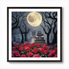 Graveyard Roses Oil Painting Art Print