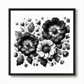 Black and white flowers 5 Art Print