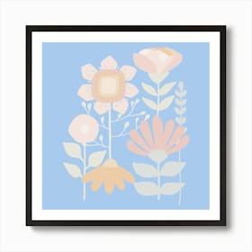 Flowers On A Blue Background Art Print