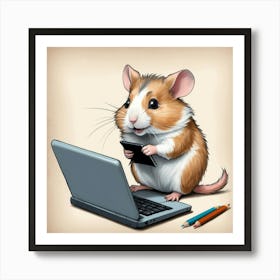 Hamster On A Laptop 6 Art Print