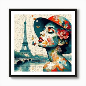 Abstract Puzzle Art French woman in Paris 2 Art Print