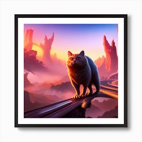 Cat On A Train Art Print