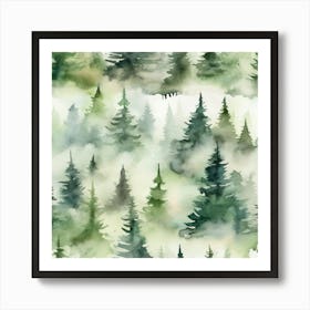 Appalachian Mountains of Misty Pines Watercolor Print of Evergreen Forest..371 Art Print