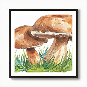 Two Mushrooms In The Grass Art Print