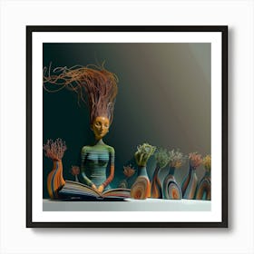 Surreal, woman with her plants, artwork print, "Sunday" Art Print