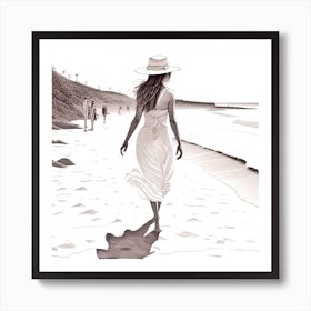 Woman Walking On Beach Art Print