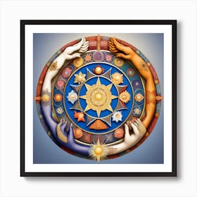 In A Circle Of Unity, Hands Hold Symbols Of Diverse Faiths Art Print