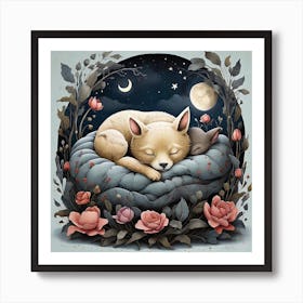 Fox And Roses Art Print