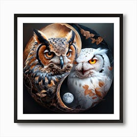 Owls In A Yin Yang Symbol Emphasizing Contrast And Balance Poster