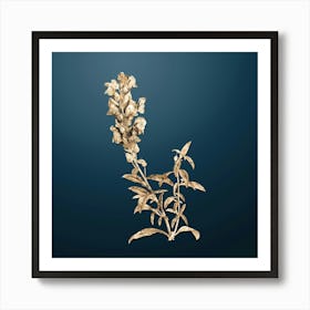 Gold Botanical Red Dragon Flowers on Dusk Blue n.1887 Art Print