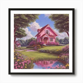 Default In The Midst Of A Lush Green Field Stands A Quaint Lit 1(4) Art Print