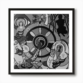 Abstract Figurative / Black & White / Zodiac Sign Virgo / 40x40cm Art Print