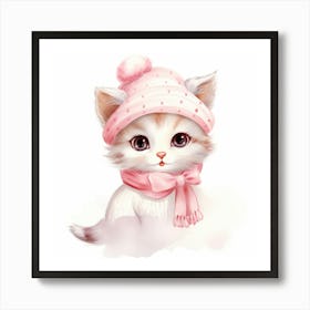 Cute Kitten In Pink Hat Art Print