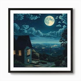 Full Moon Over The House Art Print