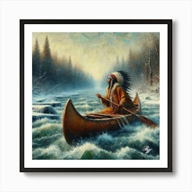 Oil Texture Native American Indian Canoeing 4 Art Print