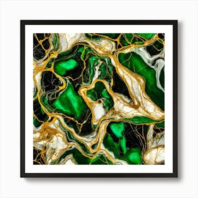 Green Marble and Gold 4 Art Print