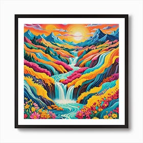 Waterfall Painting 4 Art Print