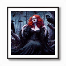 Gothic Woman With Ravens Art Print