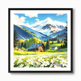 Mountain Landscape With Flowers Art Print