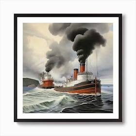 Leonardo Diffusion Xl A Tug Boat Pulling A Giant Steam Vessel 0 Art Print