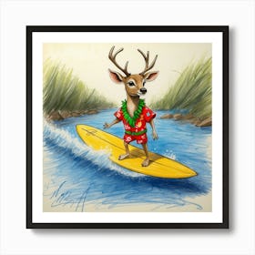 Deer Surfboard 3 Art Print