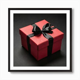 Red Gift Box With Black Ribbon Art Print