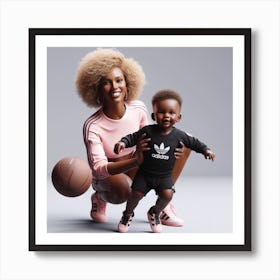 Mother And Child Holding Basketball Art Print