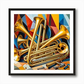 Trombones Cubism Style Art Print