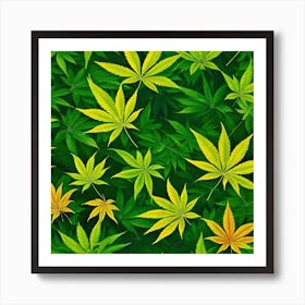 Seamless Pattern Of Marijuana Leaves 1 Art Print