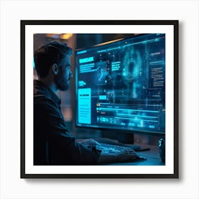 A Cyber Themed Website Interface With A Central Chat Dialog Box Engaging In Conversation With A Cli Art Print