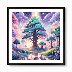 A Fantasy Forest With Twinkling Stars In Pastel Tone Square Composition 216 Art Print