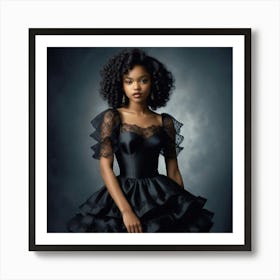 Black Girl In Black Dress Art Print