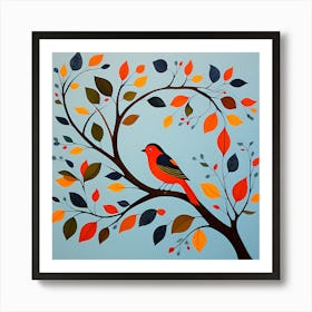 Gond Art India, Bird On a Branch, folk art, 140 Art Print