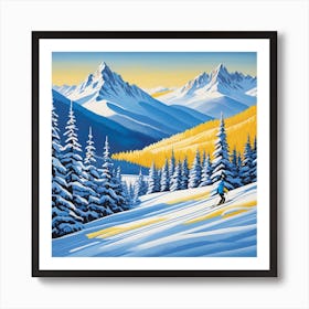 Skier In The Mountains Art Print