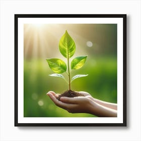 Hand Holding Young Plant With Sunlight Concept Eco Earth Day 3 Art Print