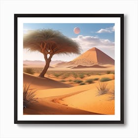 Desert Landscape With A Tree 1 Art Print