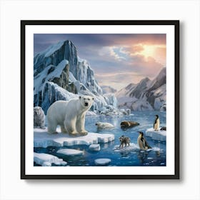 Polar Bears And Penguins 1 Art Print