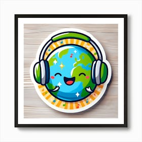 Earth With Headphones 1 Art Print