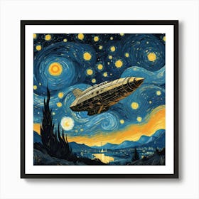 Starship At Starry Night Van Gogh Painting Pop Culture (1) Art Print
