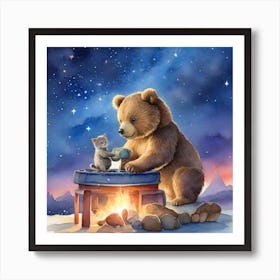 Bear And Kitten Art Print