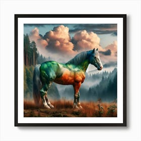 Colorful Horse In The Forest 1 Art Print