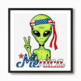 Alien Merica 4th Of July American Usa Flag Ufo Art Print