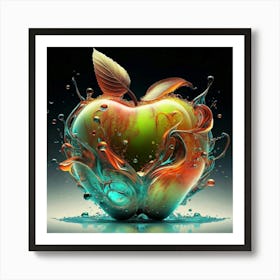 Apple With Water Splashes Art Print