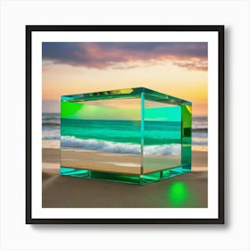 Glass Cube On The Beach 1 Art Print