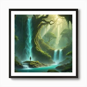 Digital Art Depicting A Serene Waterfall Art Print