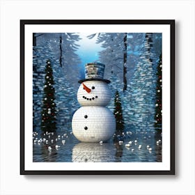 Mosaic Snowman In The Forest Art Print